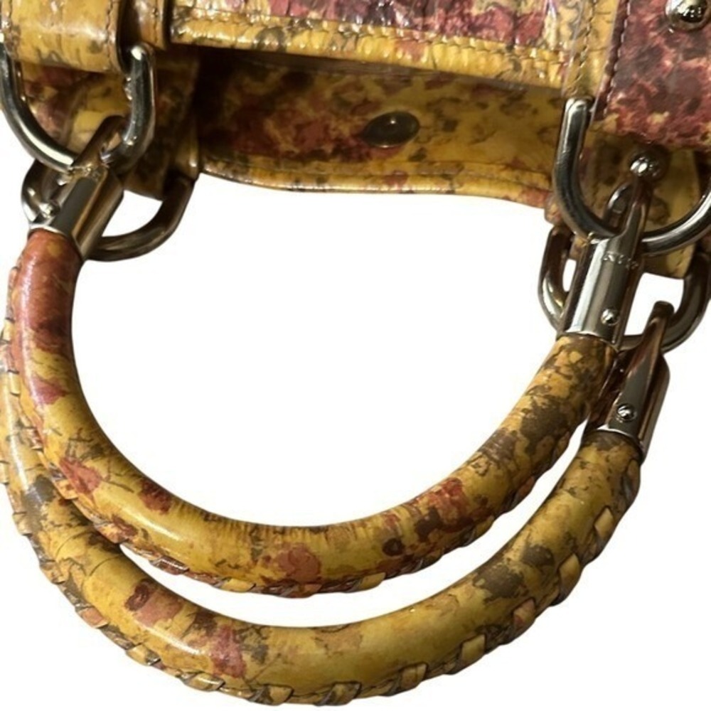 Bally Yellow Floral Distressed Leather Tote Bag Made in Italy Tortoise Chain - Picture 6 of 16